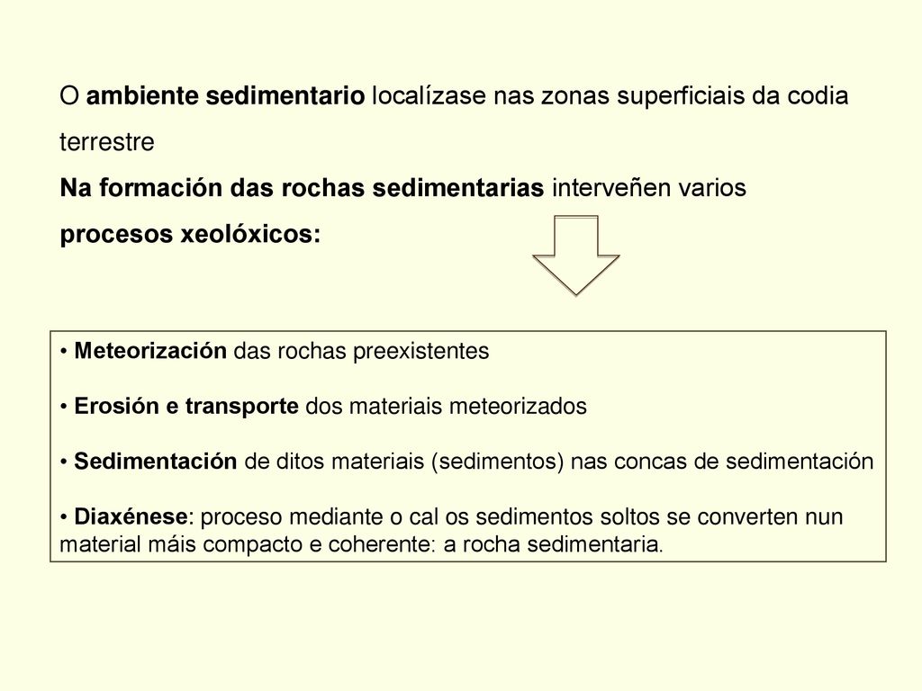 O ambiente sedimentario localízase nas zonas superficiais da codia terrestre