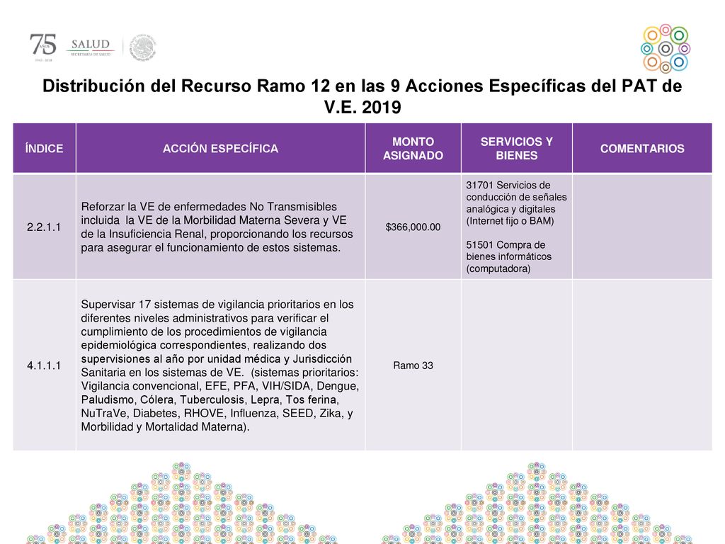 Distribución del Recurso Ramo 12 en las 9 Acciones Específicas del PAT de V.E. 2019
