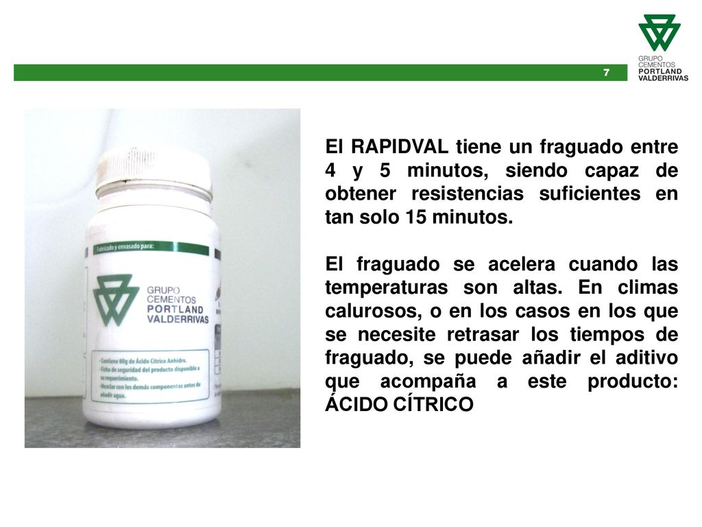 El RAPIDVAL tiene un fraguado entre 4 y 5 minutos, siendo capaz de obtener resistencias suficientes en tan solo 15 minutos.