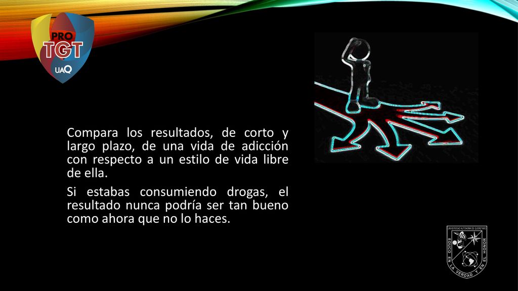 Compara los resultados, de corto y largo plazo, de una vida de adicción con respecto a un estilo de vida libre de ella.