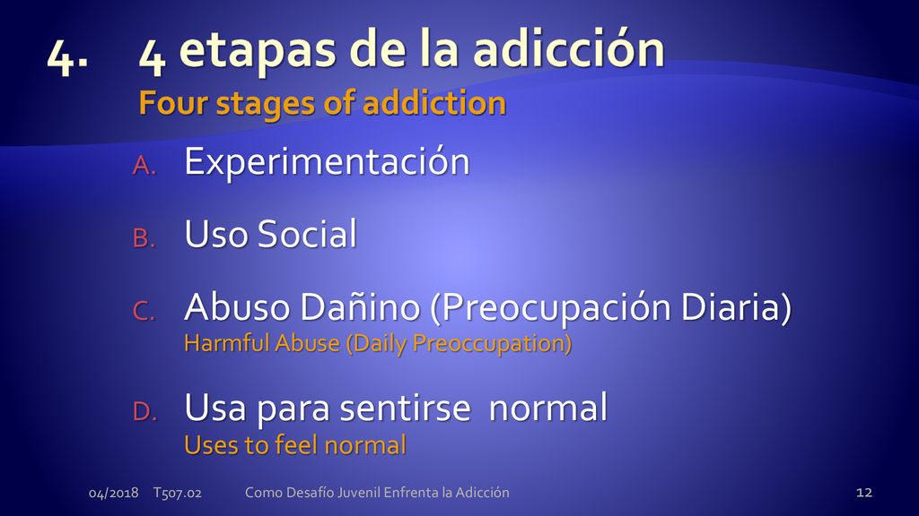4. 4 etapas de la adicción Four stages of addiction
