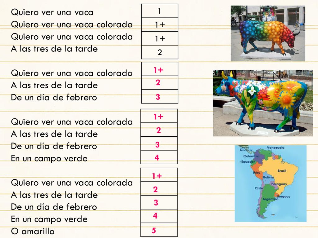 Quiero ver una vaca colorada A las tres de la tarde