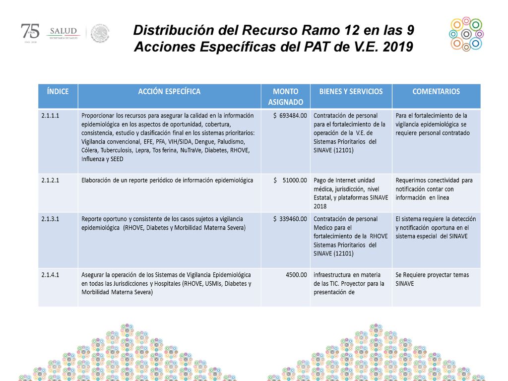 Distribución del Recurso Ramo 12 en las 9 Acciones Específicas del PAT de V.E. 2019