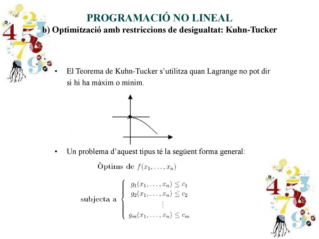 PROGRAMACIÓ NO LINEAL b) Optimització amb restriccions de desigualtat: Kuhn-Tucker