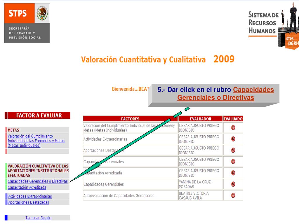 5.- Dar click en el rubro Capacidades Gerenciales o Directivas