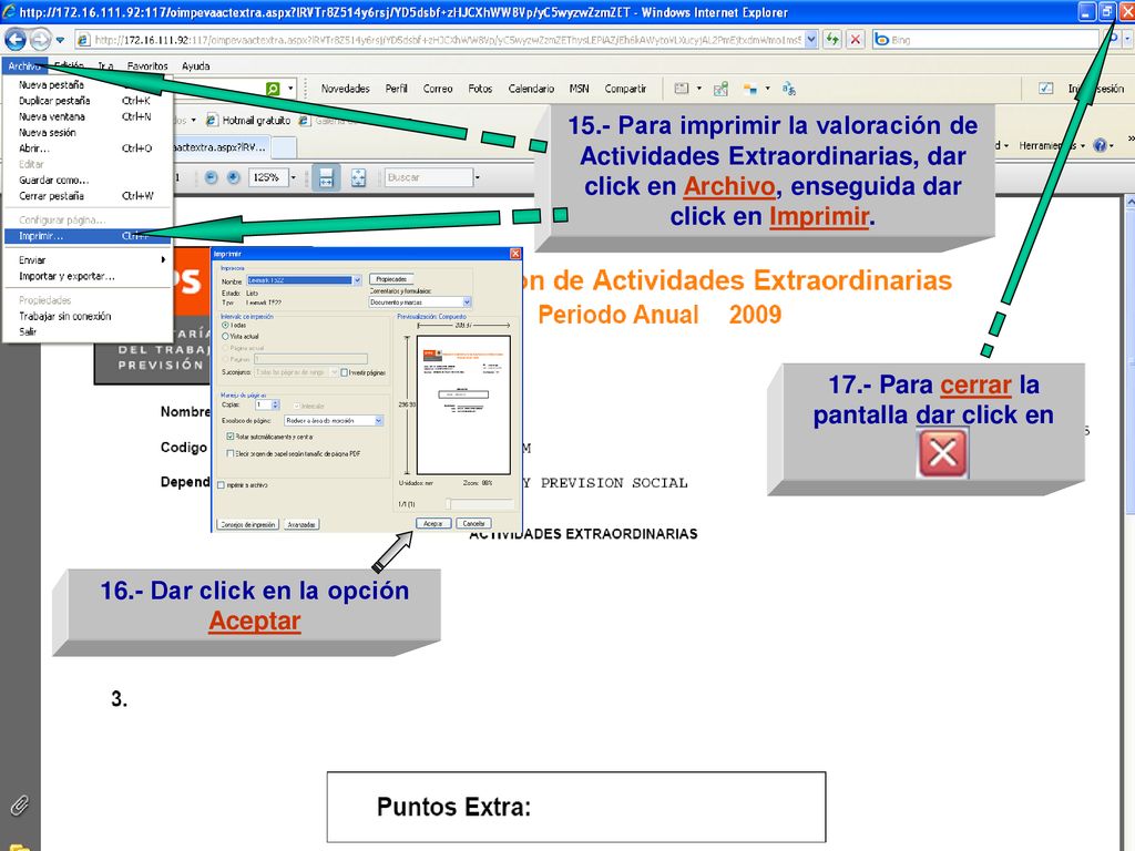 17.- Para cerrar la pantalla dar click en