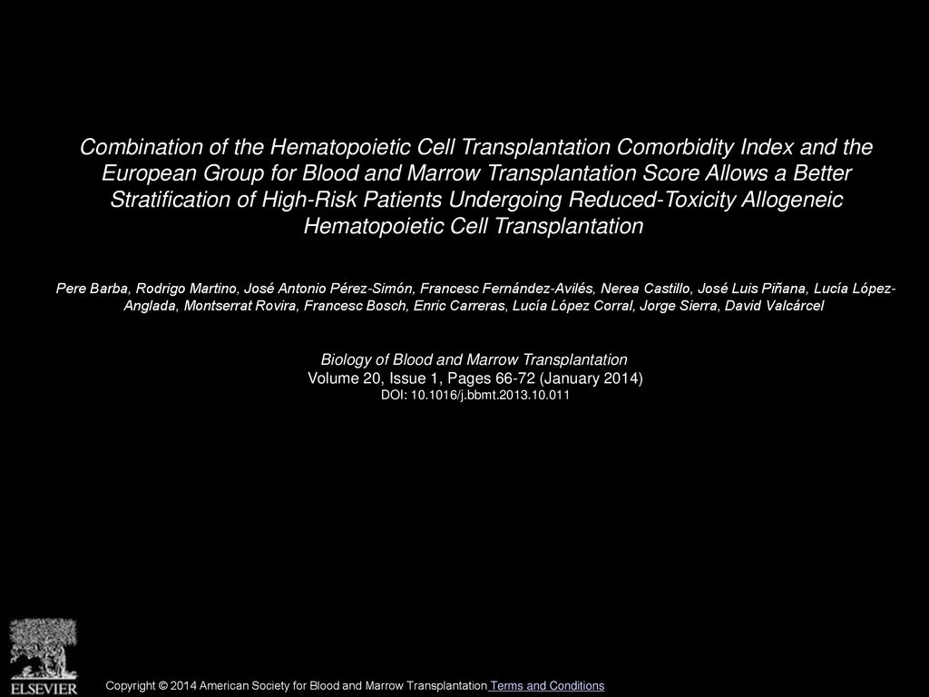 Combination of the Hematopoietic Cell Transplantation Comorbidity Index and the European Group for Blood and Marrow Transplantation Score Allows a Better Stratification of High-Risk Patients Undergoing Reduced-Toxicity Allogeneic Hematopoietic Cell Transplantation