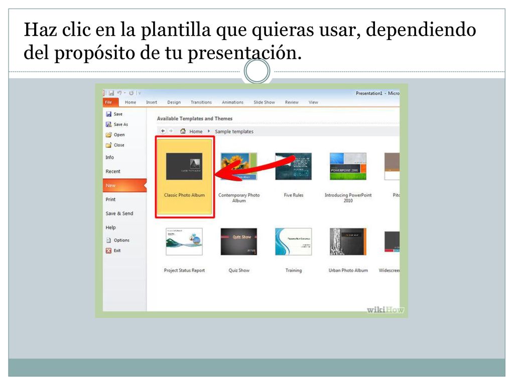 Haz clic en la plantilla que quieras usar, dependiendo del propósito de tu presentación.