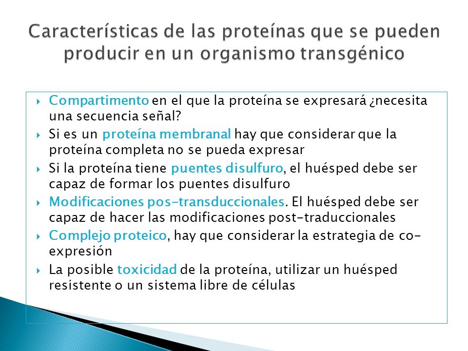 Características de las proteínas que se pueden producir en un organismo transgénico