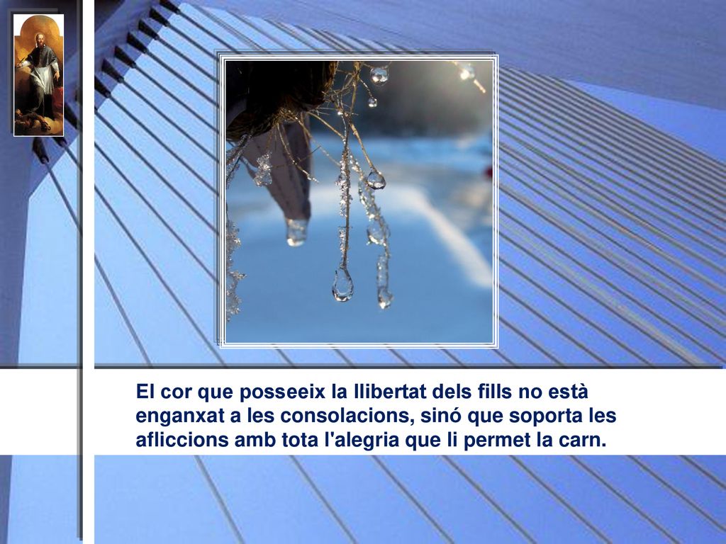 El cor que posseeix la llibertat dels fills no està enganxat a les consolacions, sinó que soporta les afliccions amb tota l alegria que li permet la carn.