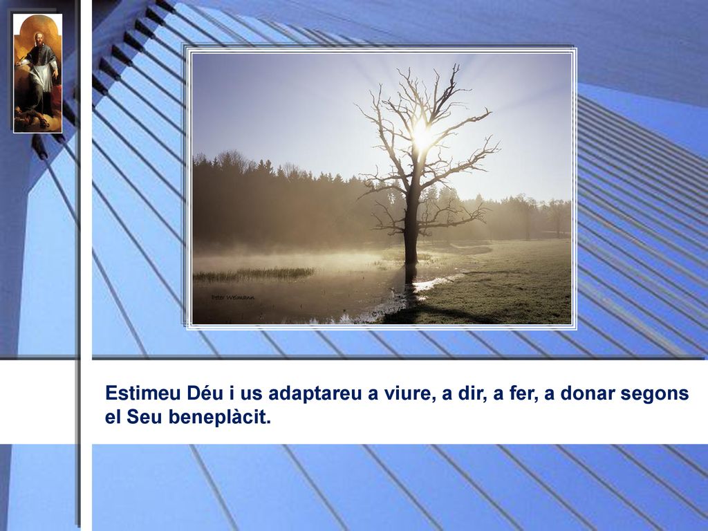 Estimeu Déu i us adaptareu a viure, a dir, a fer, a donar segons el Seu beneplàcit.