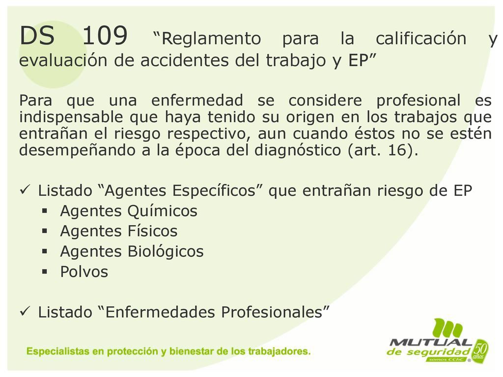 DS 109 Reglamento para la calificación y evaluación de accidentes del trabajo y EP