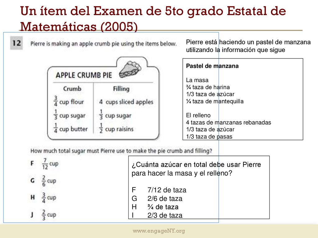Un ítem del Examen de 5to grado Estatal de Matemáticas (2005)
