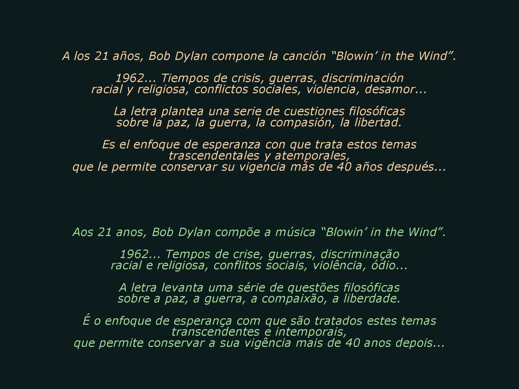 A los 21 años, Bob Dylan compone la canción Blowin’ in the Wind .