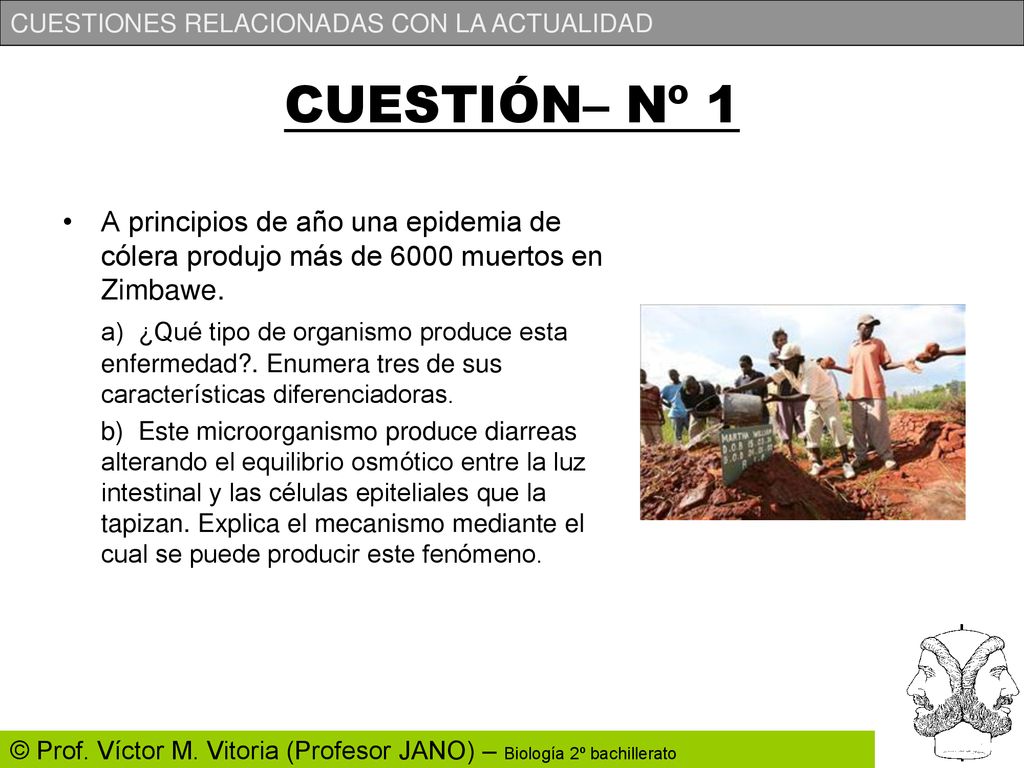 CUESTIÓN– Nº 1 A principios de año una epidemia de cólera produjo más de 6000 muertos en Zimbawe.