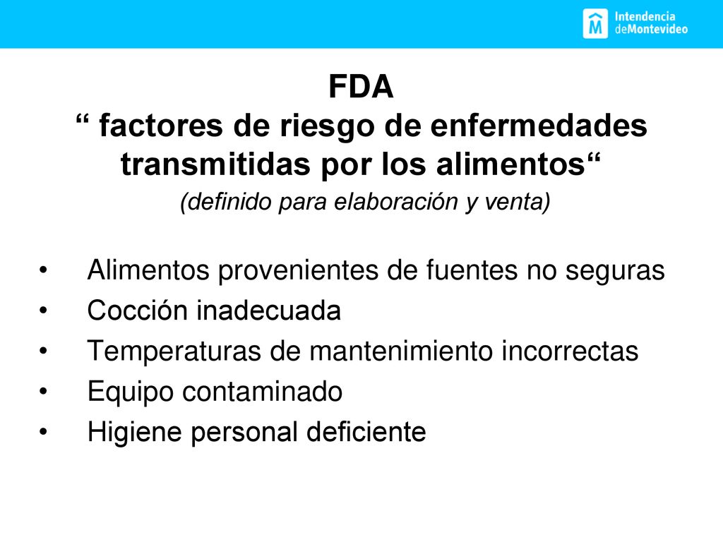 FDA factores de riesgo de enfermedades transmitidas por los alimentos (definido para elaboración y venta)