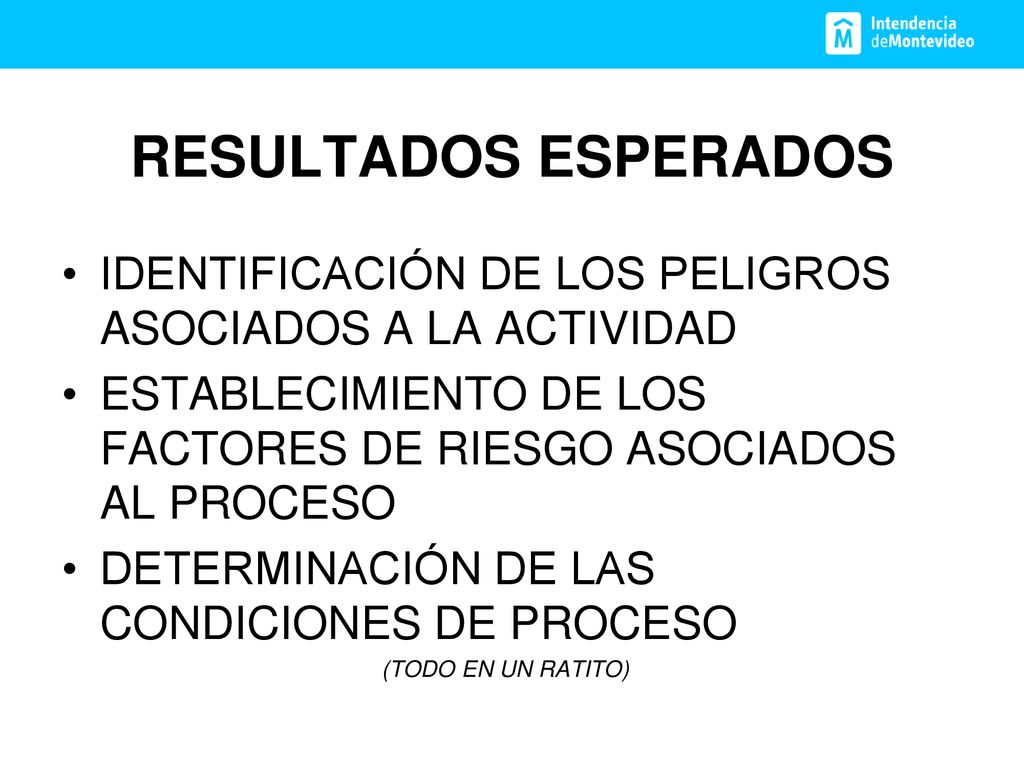 RESULTADOS ESPERADOS IDENTIFICACIÓN DE LOS PELIGROS ASOCIADOS A LA ACTIVIDAD. ESTABLECIMIENTO DE LOS FACTORES DE RIESGO ASOCIADOS AL PROCESO.
