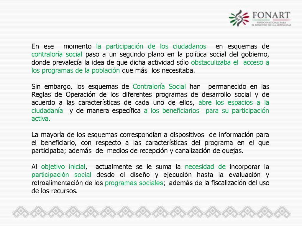 En ese momento la participación de los ciudadanos en esquemas de contraloría social paso a un segundo plano en la política social del gobierno, donde prevalecía la idea de que dicha actividad sólo obstaculizaba el acceso a los programas de la población que más los necesitaba.