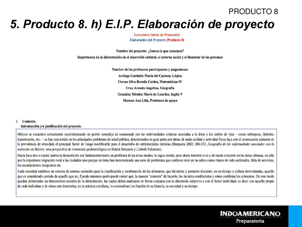 5. Producto 8. h) E.I.P. Elaboración de proyecto