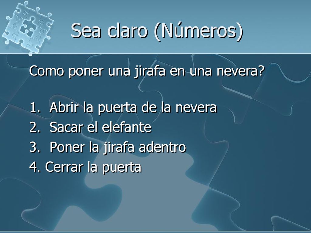 Sea claro (Números) Como poner una jirafa en una nevera