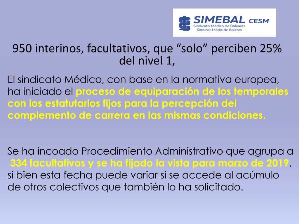 950 interinos, facultativos, que solo perciben 25% del nivel 1,