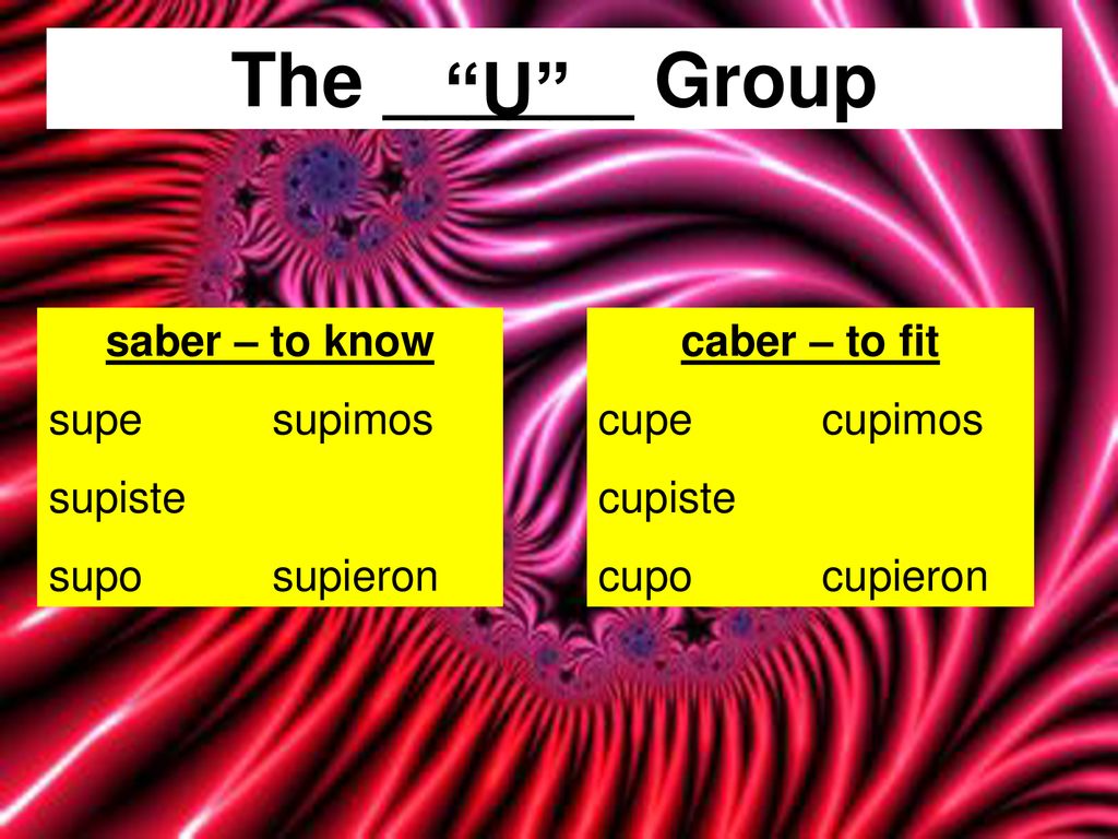 The ______ Group U saber – to know supe supimos supiste