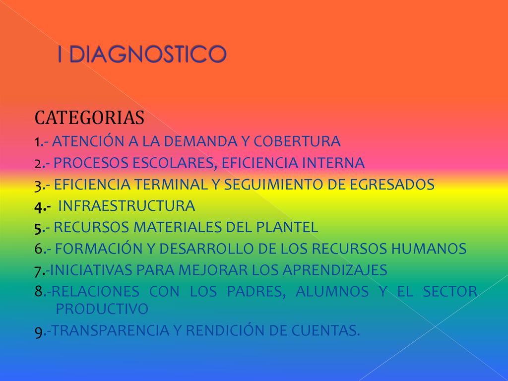 I DIAGNOSTICO CATEGORIAS 1.- Atención a la demanda y cobertura