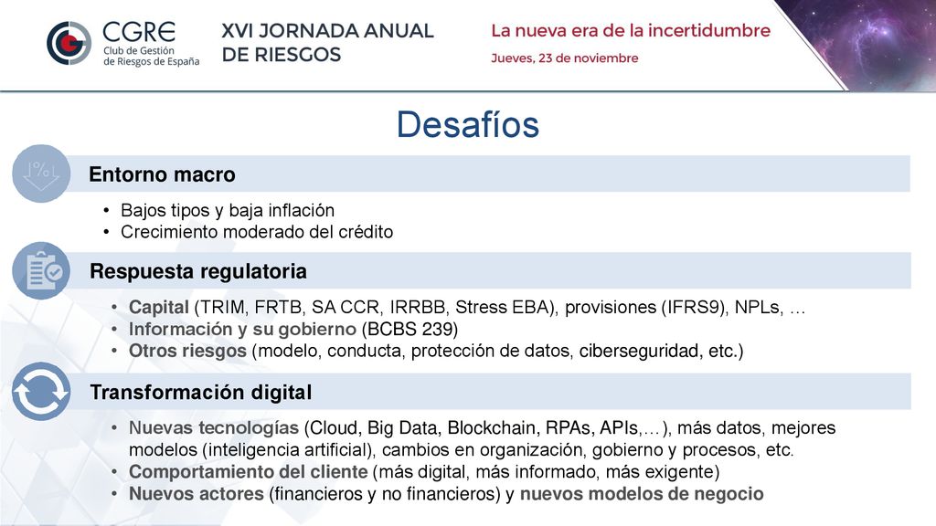 Desafíos Entorno macro Respuesta regulatoria Transformación digital