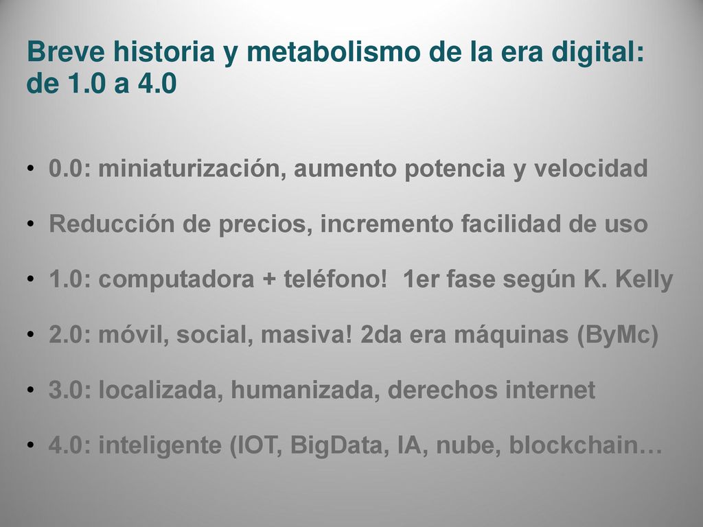 Breve historia y metabolismo de la era digital: de 1.0 a 4.0