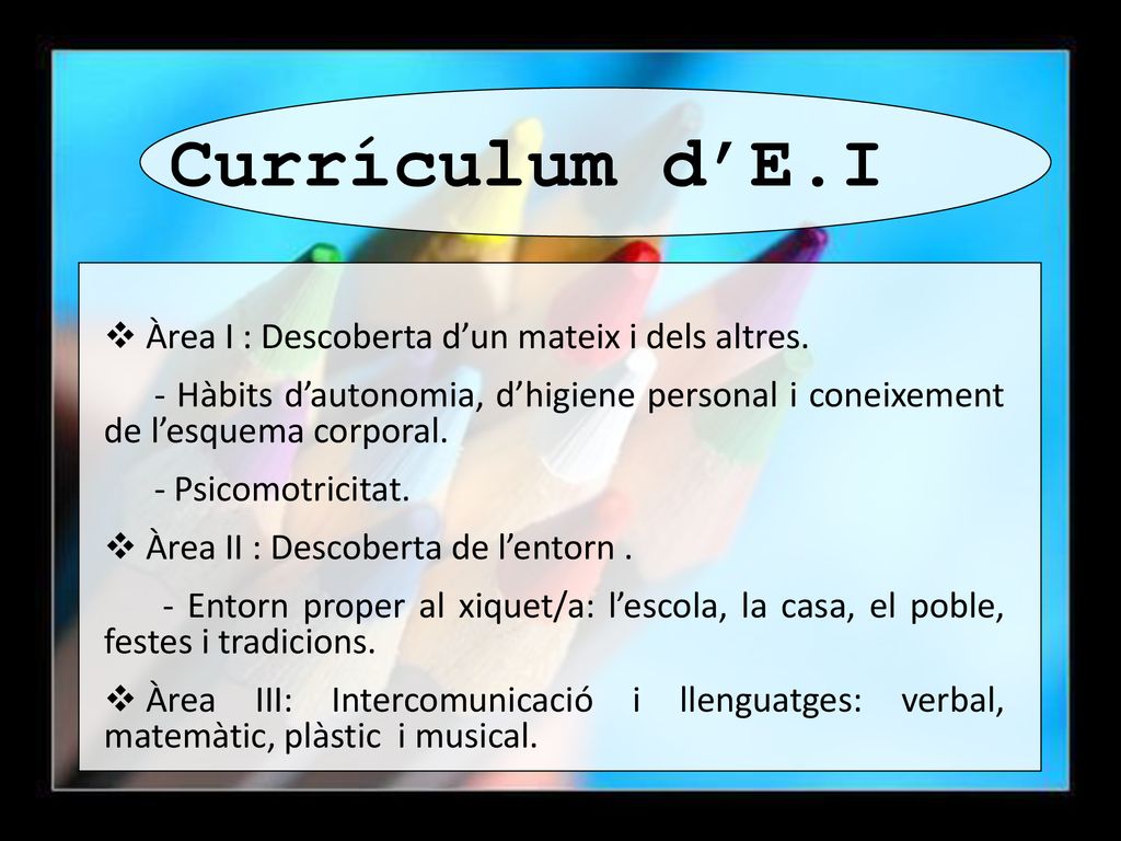 Currículum d’E.I Àrea I : Descoberta d’un mateix i dels altres.
