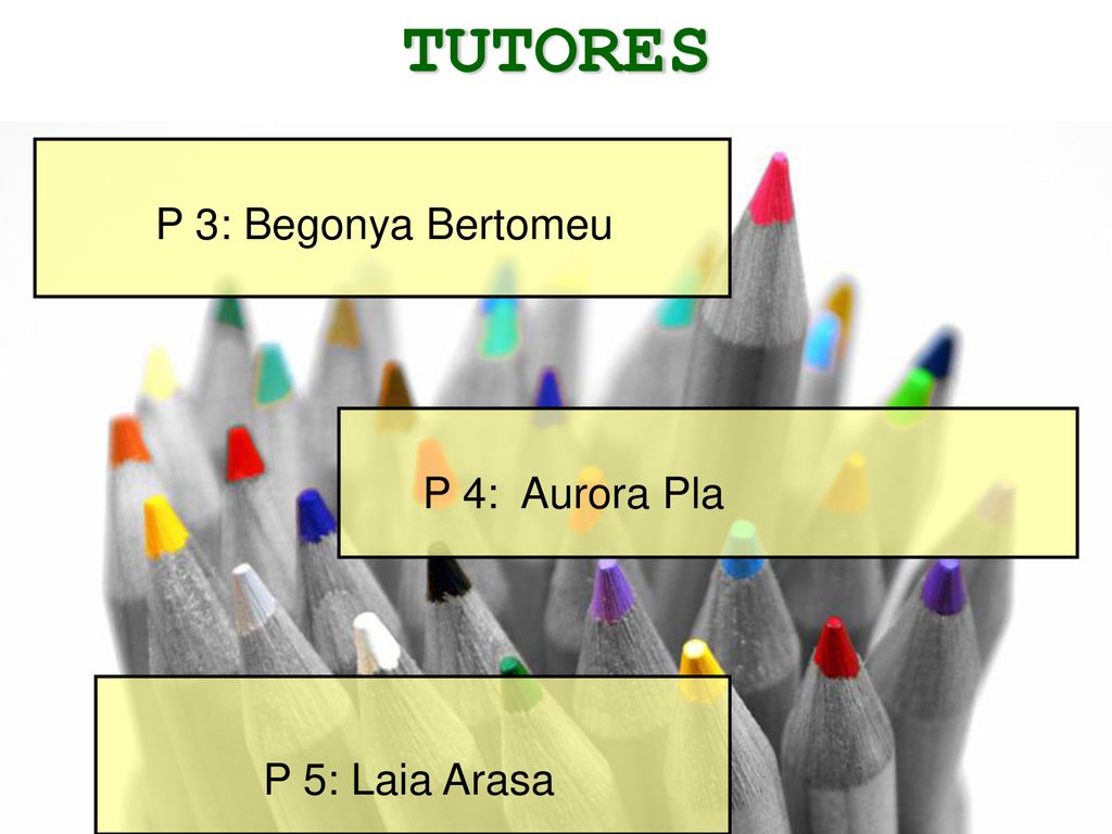 TUTORES P 3: Begonya Bertomeu P 4: Aurora Pla P 5: Laia Arasa