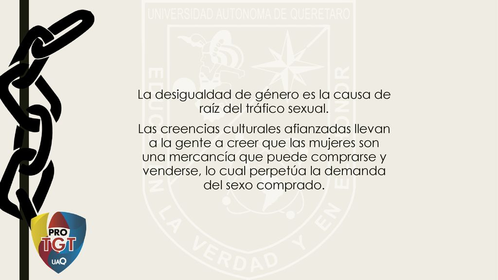 La desigualdad de género es la causa de raíz del tráfico sexual