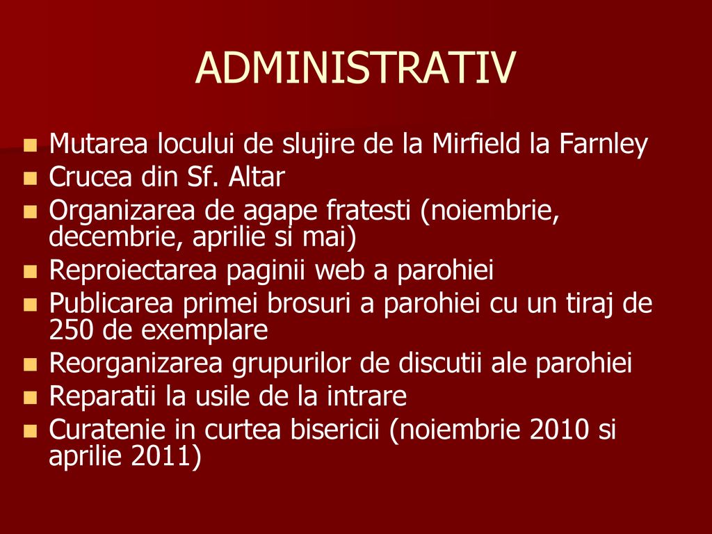 ADMINISTRATIV Mutarea locului de slujire de la Mirfield la Farnley