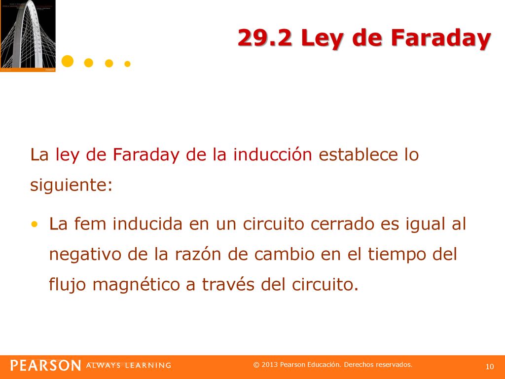 29.2 Ley de Faraday La ley de Faraday de la inducción establece lo siguiente: