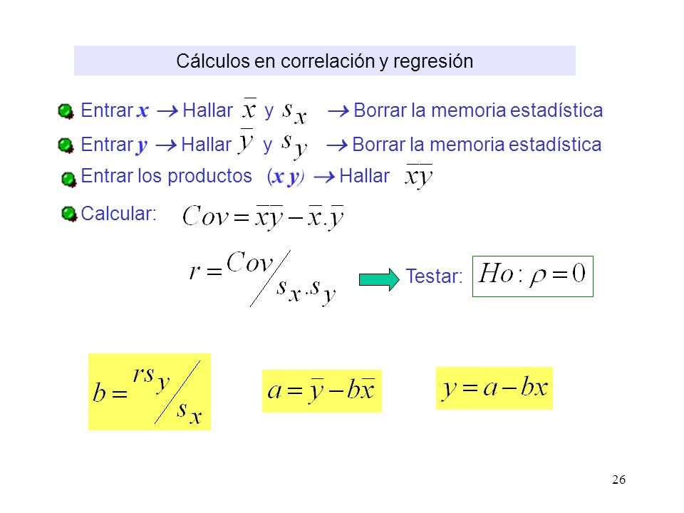 Cálculos en correlación y regresión