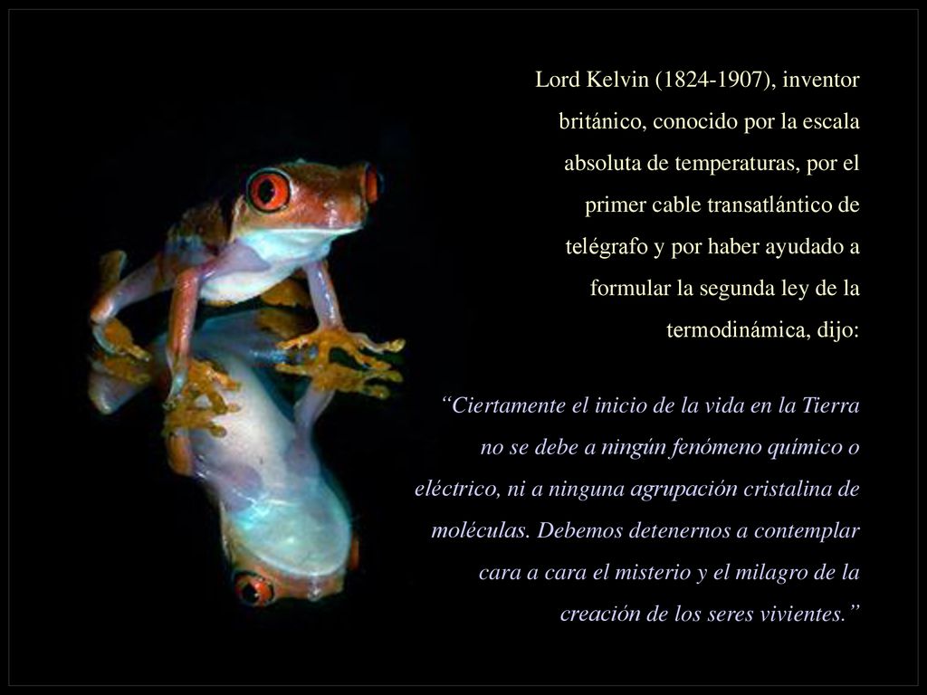 Lord Kelvin ( ), inventor británico, conocido por la escala absoluta de temperaturas, por el primer cable transatlántico de telégrafo y por haber ayudado a formular la segunda ley de la termodinámica, dijo: