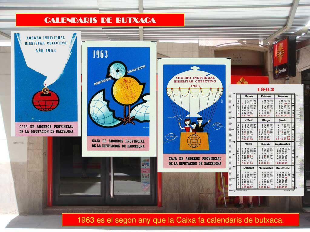 1963 es el segon any que la Caixa fa calendaris de butxaca.