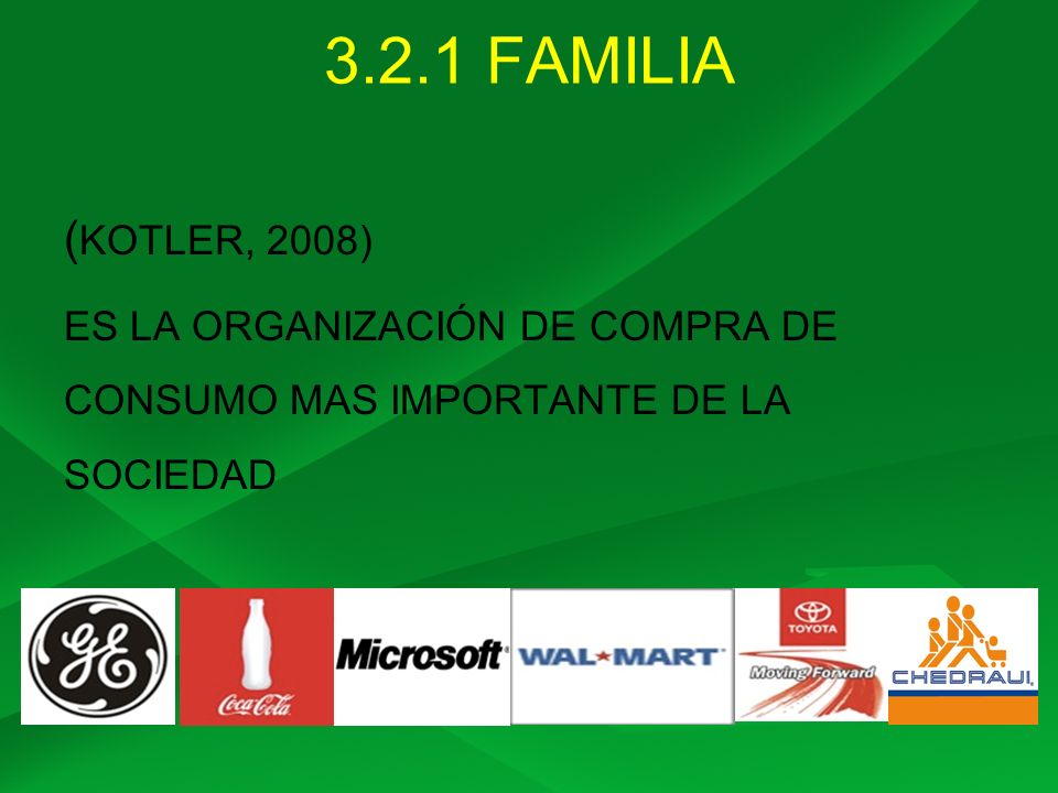 3.2.1 FAMILIA (KOTLER, 2008) ES LA ORGANIZACIÓN DE COMPRA DE CONSUMO MAS IMPORTANTE DE LA SOCIEDAD