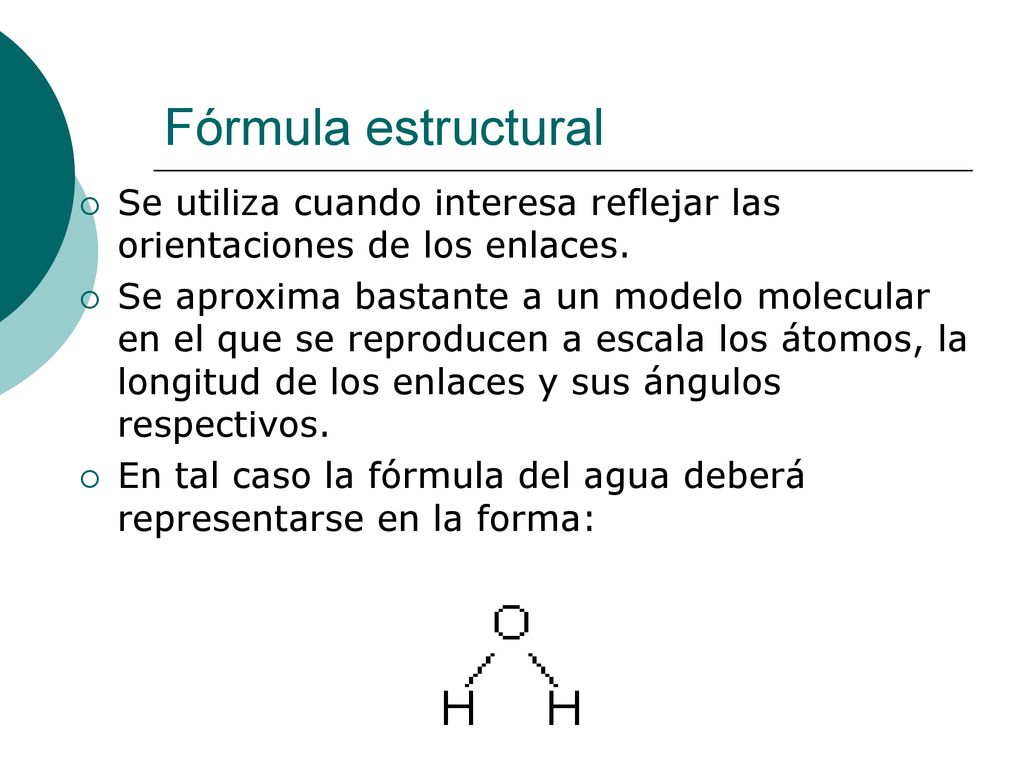 Fórmula estructural Se utiliza cuando interesa reflejar las orientaciones de los enlaces.