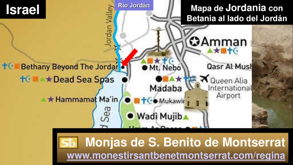 Mapa de Jordania con Betania al lado del Jordán
