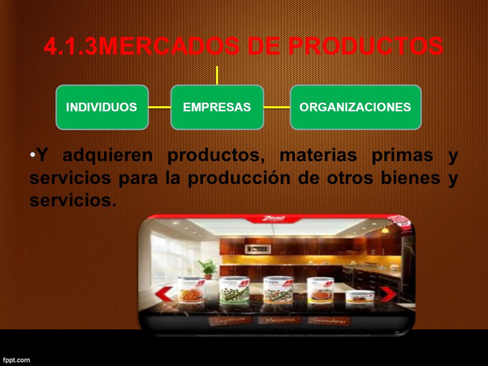 4.1.3MERCADOS DE PRODUCTOS Y adquieren productos, materias primas y servicios para la producción de otros bienes y servicios.