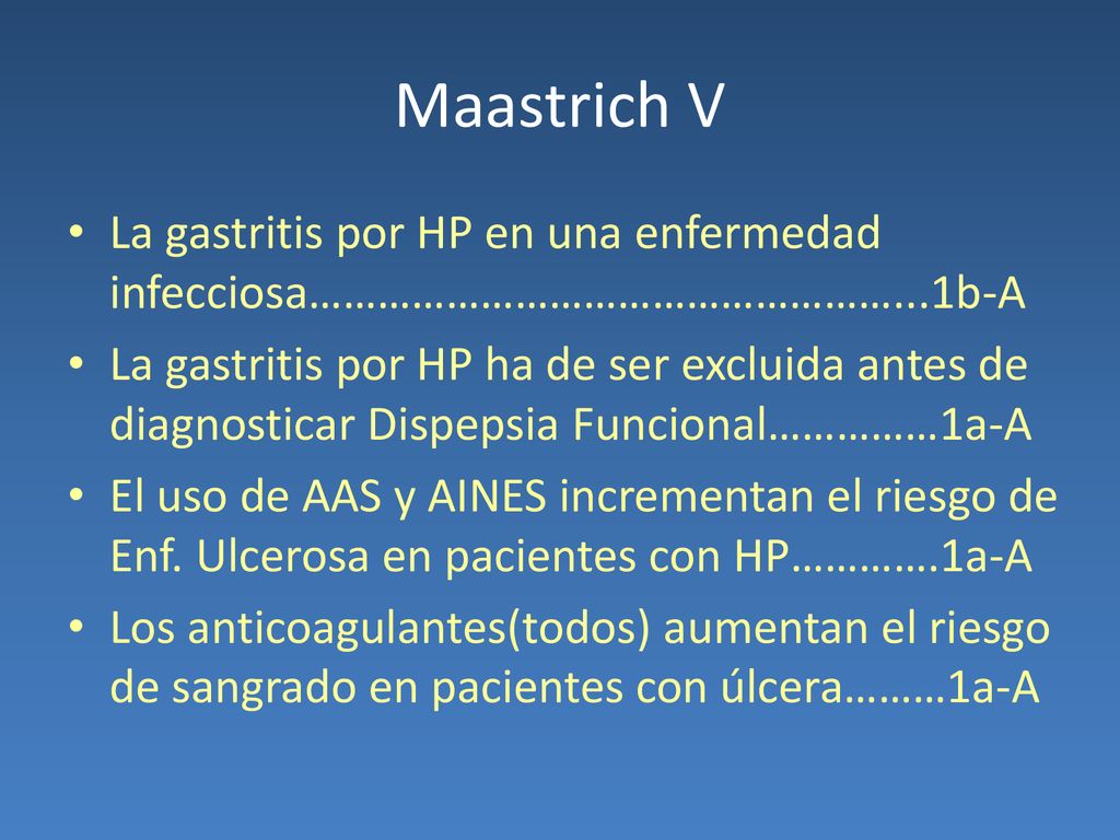 Maastrich V La gastritis por HP en una enfermedad infecciosa……………………………………………...1b-A.