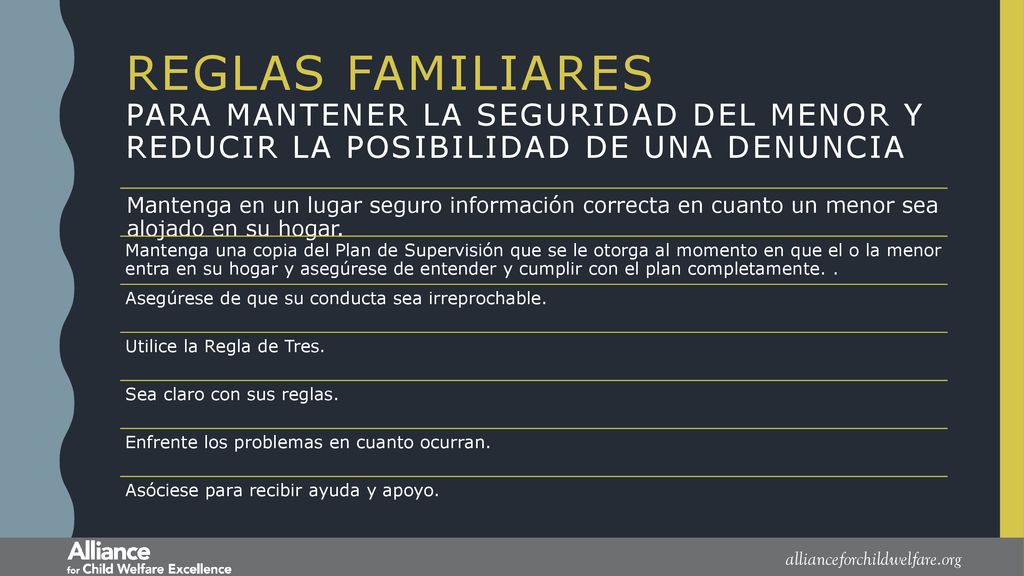 Reglas Familiares para Mantener la Seguridad del Menor y Reducir la Posibilidad de una Denuncia.