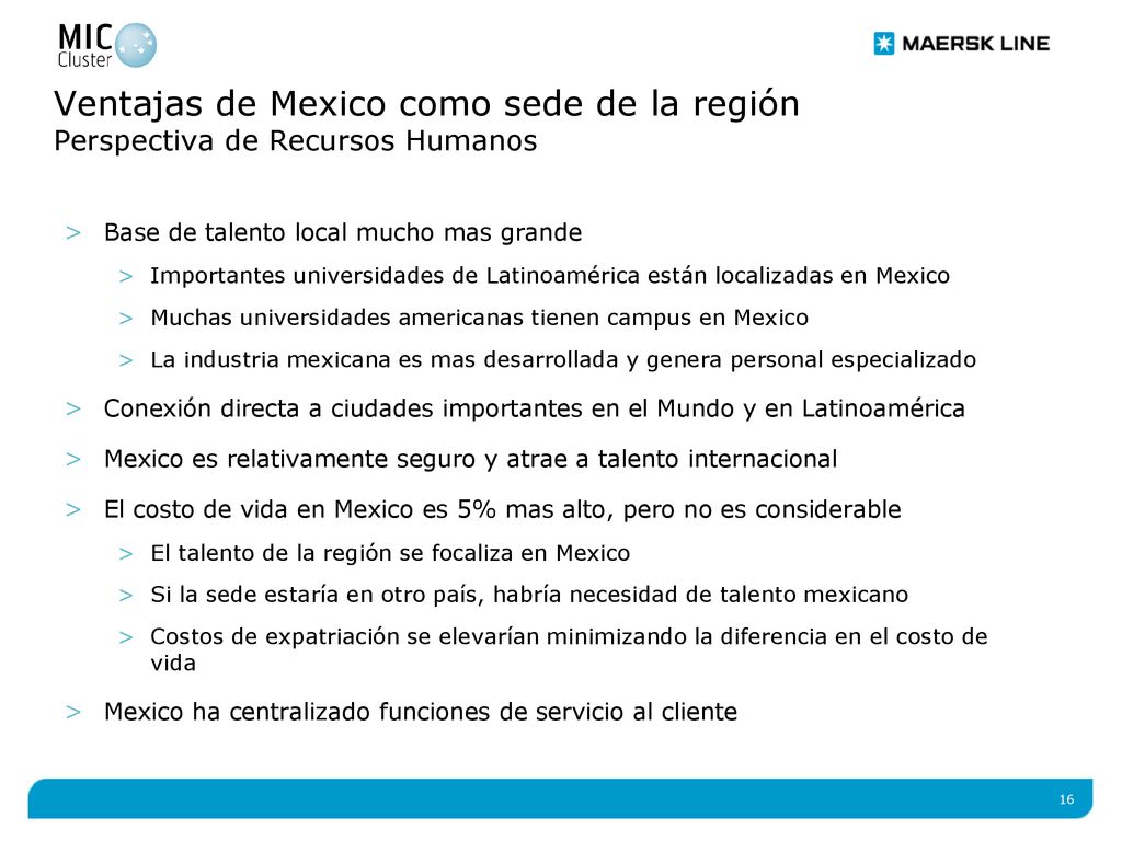 Ventajas de Mexico como sede de la región Perspectiva de Recursos Humanos