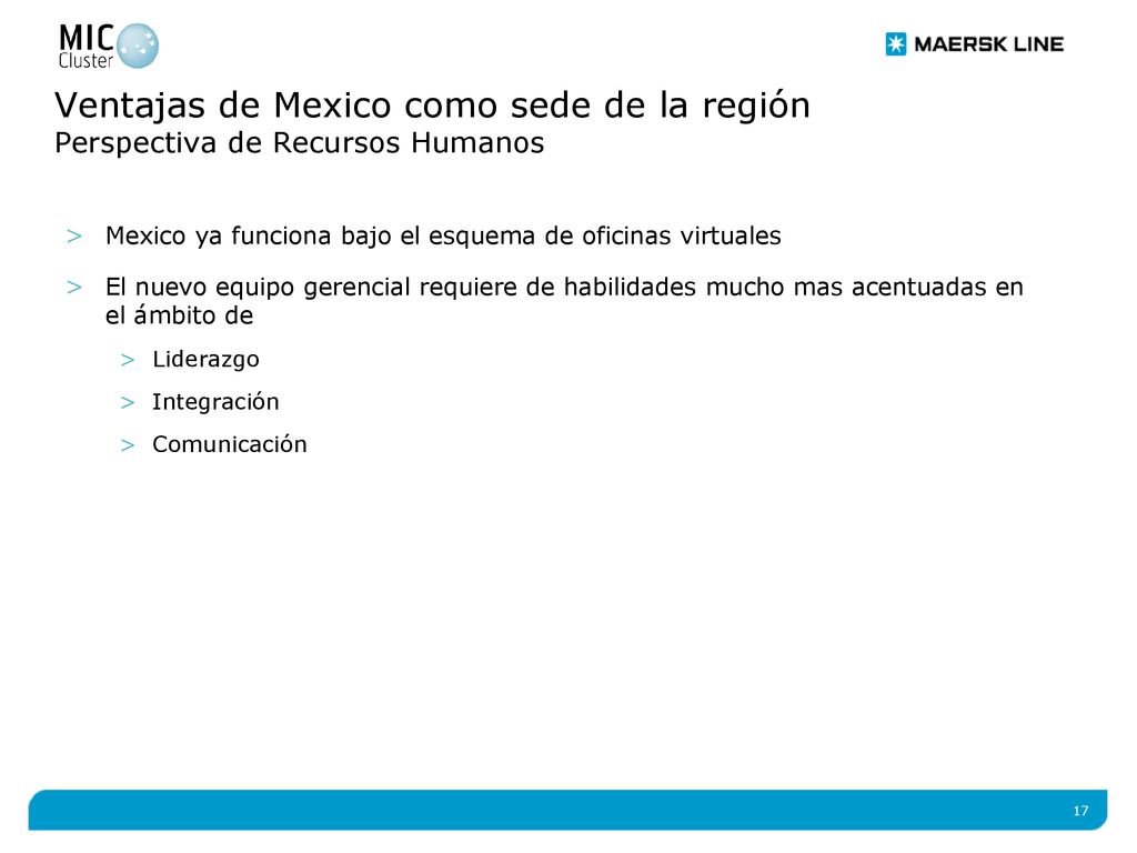 Ventajas de Mexico como sede de la región Perspectiva de Recursos Humanos