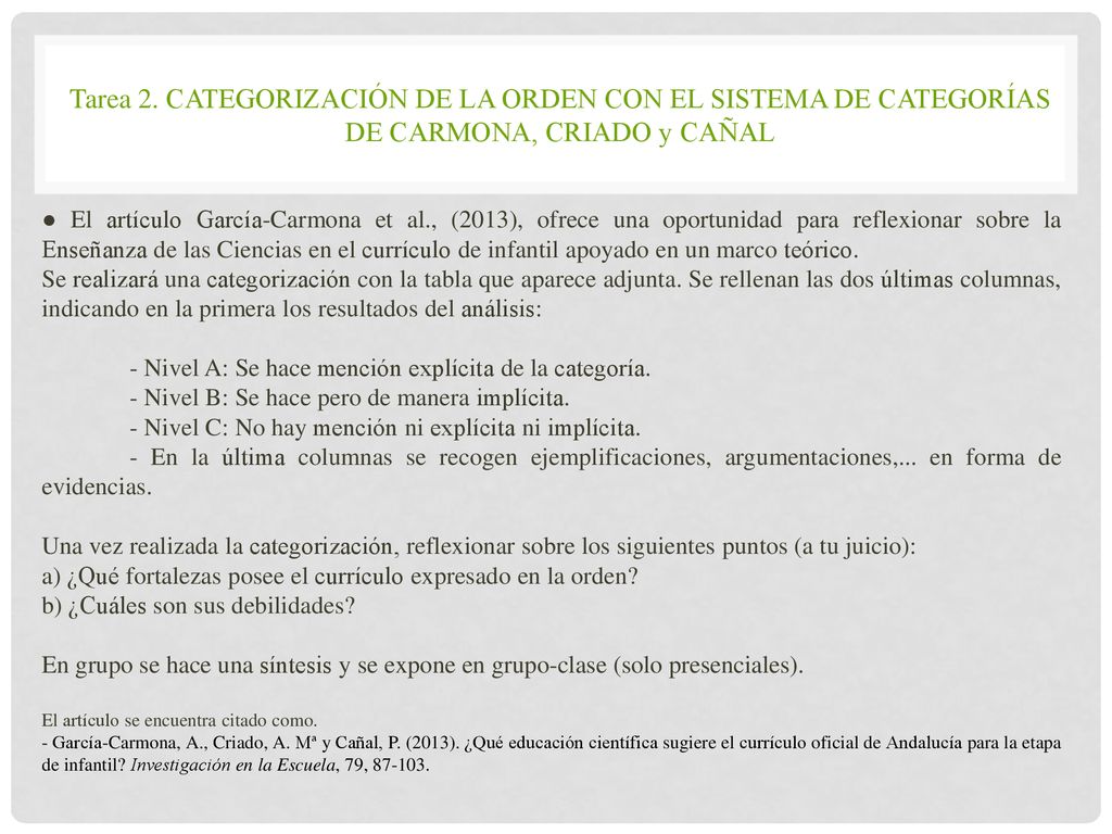 Tarea 2. CATEGORIZACIÓN DE LA ORDEN CON EL SISTEMA DE CATEGORÍAS DE CARMONA, CRIADO y CAÑAL