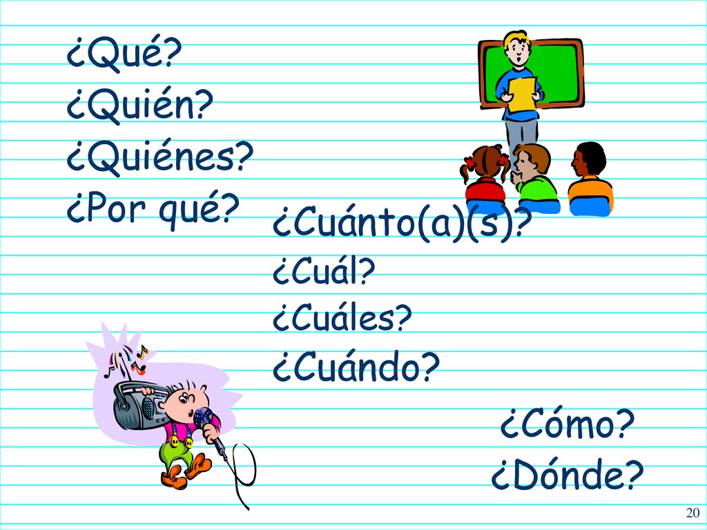 ¿Qué ¿Quién ¿Quiénes ¿Por qué ¿Cuánto(a)(s) ¿Cuándo ¿Cómo