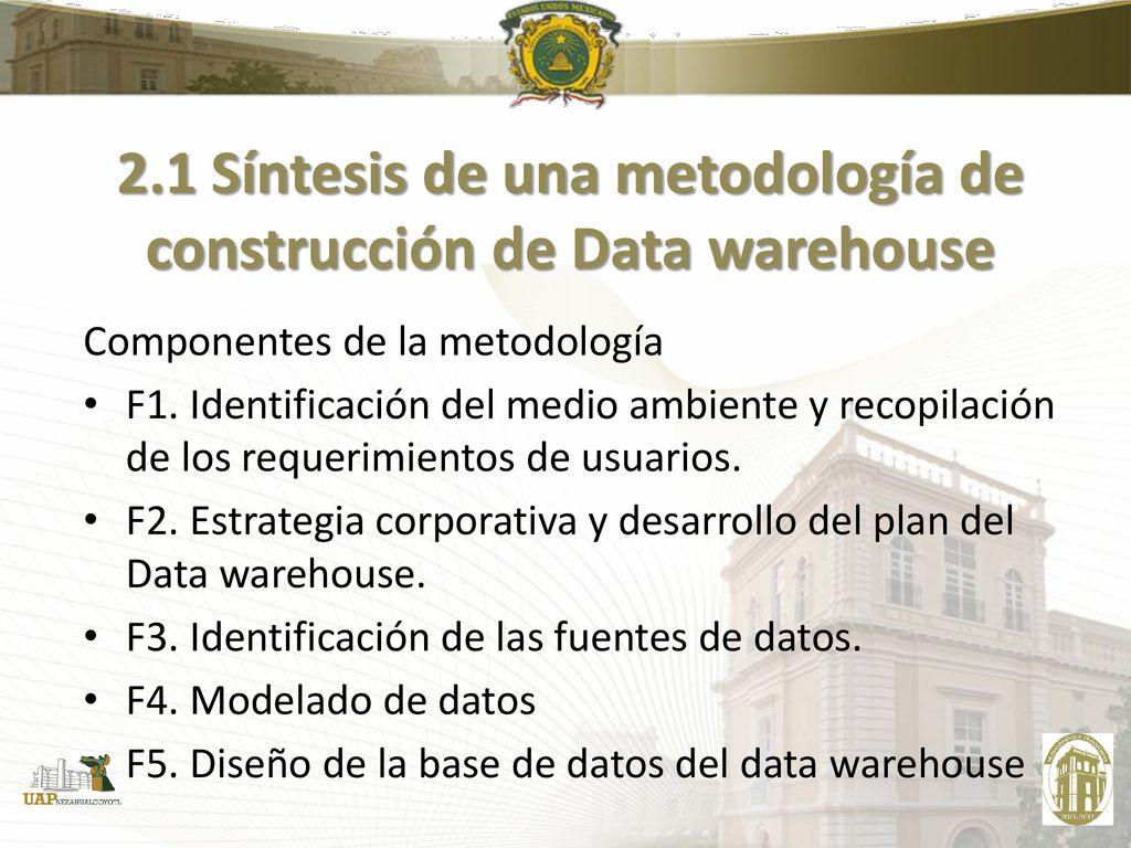 2.1 Síntesis de una metodología de construcción de Data warehouse