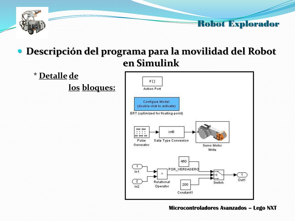 Descripción del programa para la movilidad del Robot en Simulink