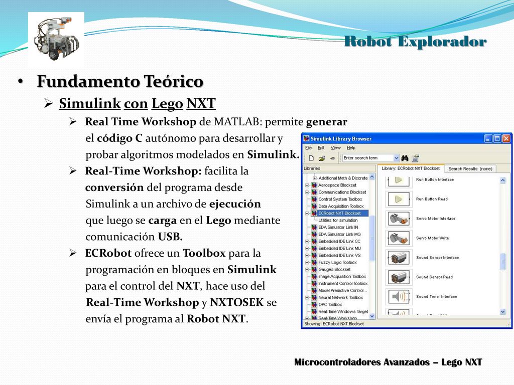 Fundamento Teórico Robot Explorador Simulink con Lego NXT
